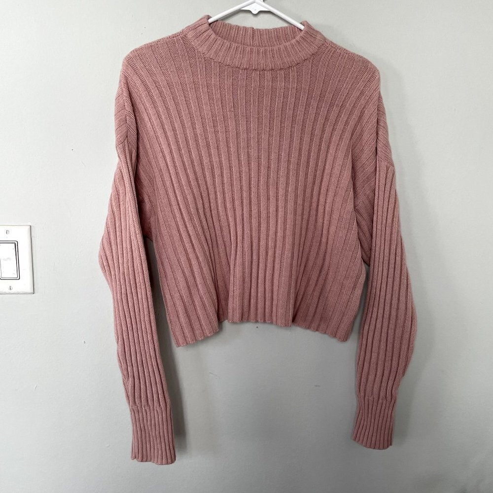 American‎ Eagle pink ribbed knit sweater comfortable warm women size small